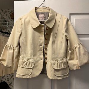 Nanette Lepore, Size 4 skirt suit. Cream/Tan subtle horizontal stripes.